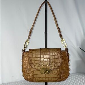 ELLEN TRACY CROC EMBOSSED LEATHER SHOULDER BAG FTL-02-012